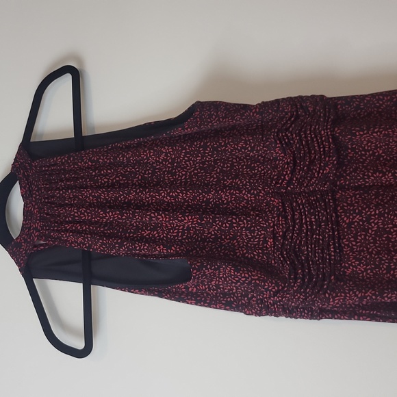 RENA ROWAN Black Red T-Back Cummerbund Ruched Waist Small Print Y2K Dress - Picture 7 of 9